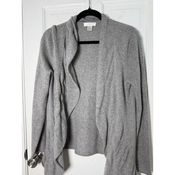 Kenar Gray Ruffle Cascade 100% Cashmere Open Cardigan Sweater M - Flawed - Picture 2 of 9